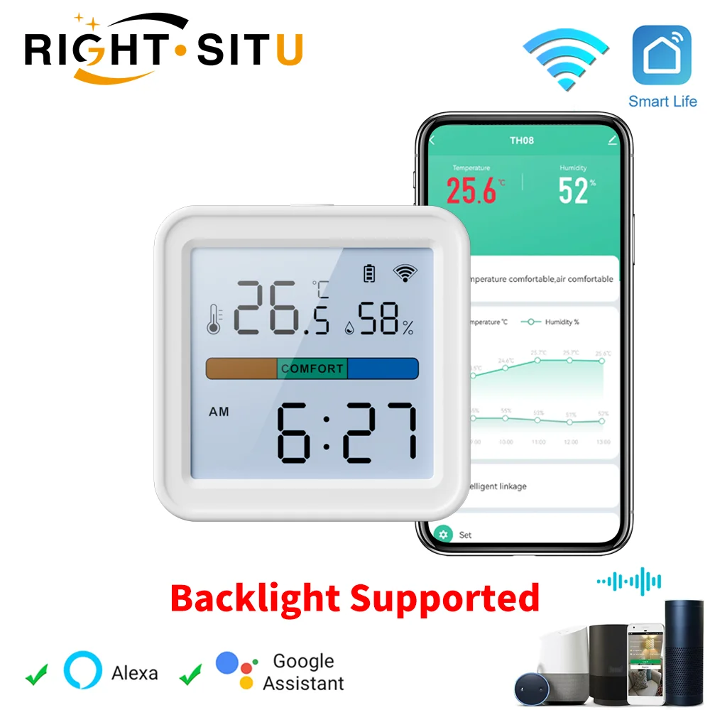 

Tuya WIFI Temperature Humidity Sensor Hygrometer Thermometer Smart Home Backlight Smart Life Support Alexa Google Assistant