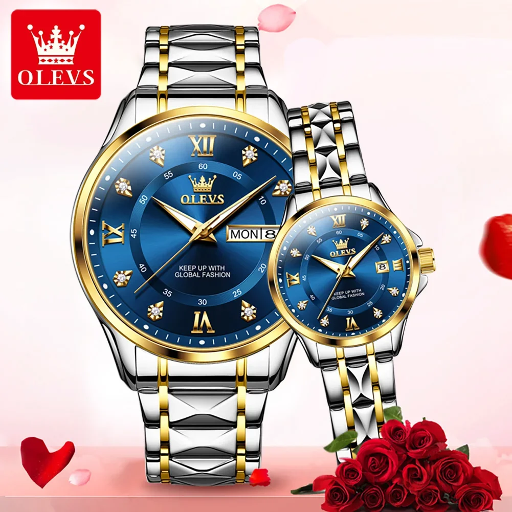 

OLEVS 2906 кварцевые часы для пары мужчин женщин Оригинальные алмазные Роскошные наручные часы из нержавеющей стали с ромбовидным РЕМЕШКОМ НАРУЧНЫЕ ЧАСЫ