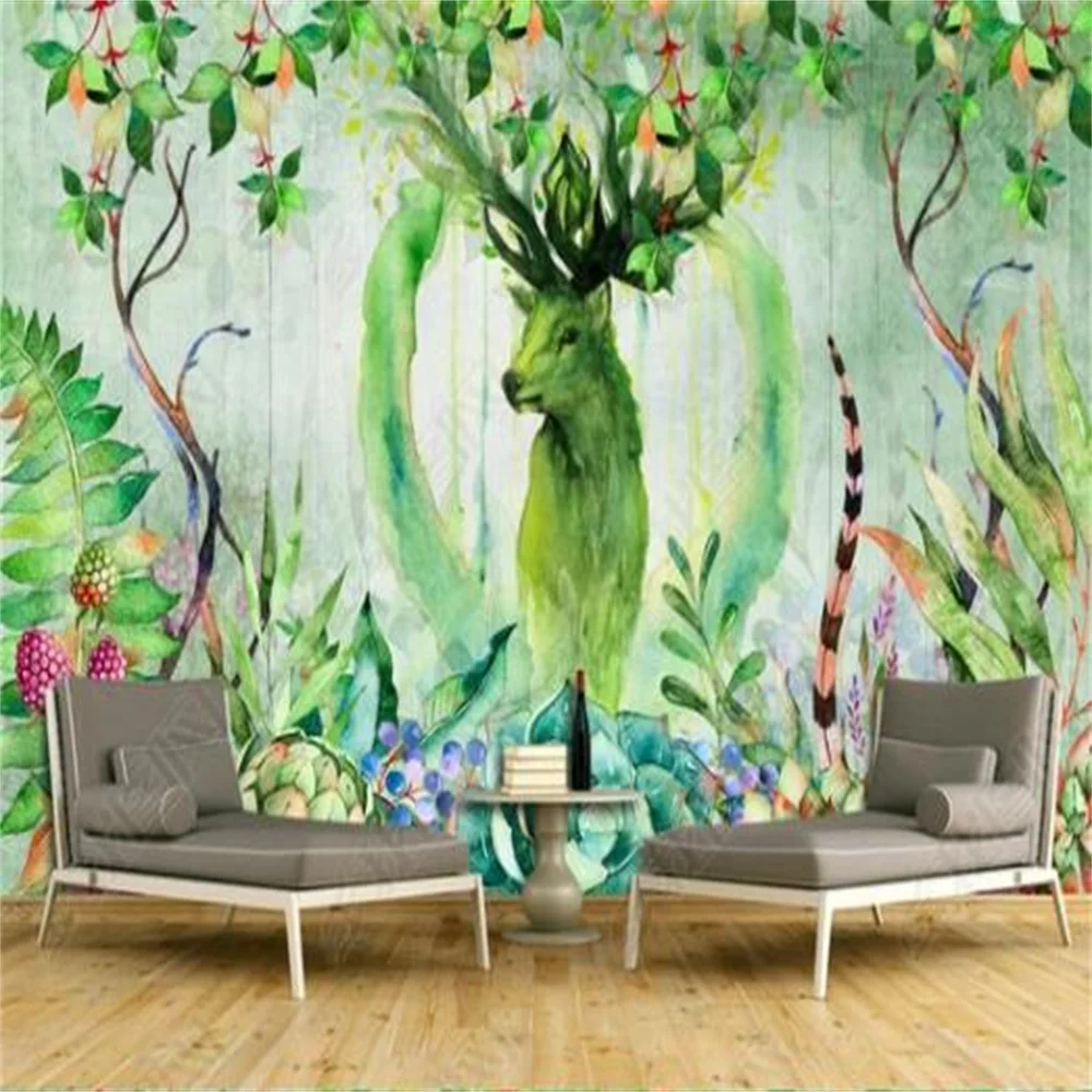 

Milofi personnalisé impression 3D nordique forêt de rêve Elk xuanguan fond mur décoration peinture