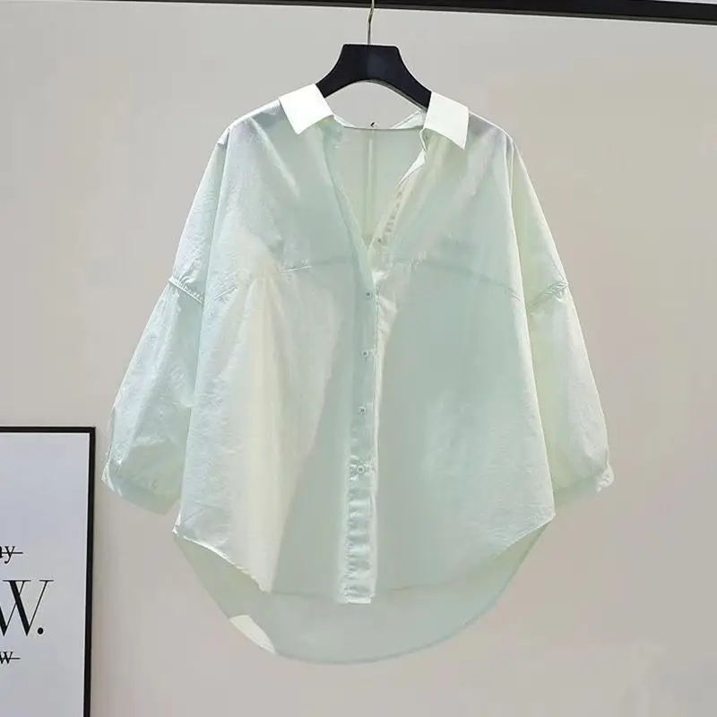 Рубашка женская с рукавом средней длины, из чистого хлопка 
Рубашка женская с рукавом средней длины, из чистого хлопка