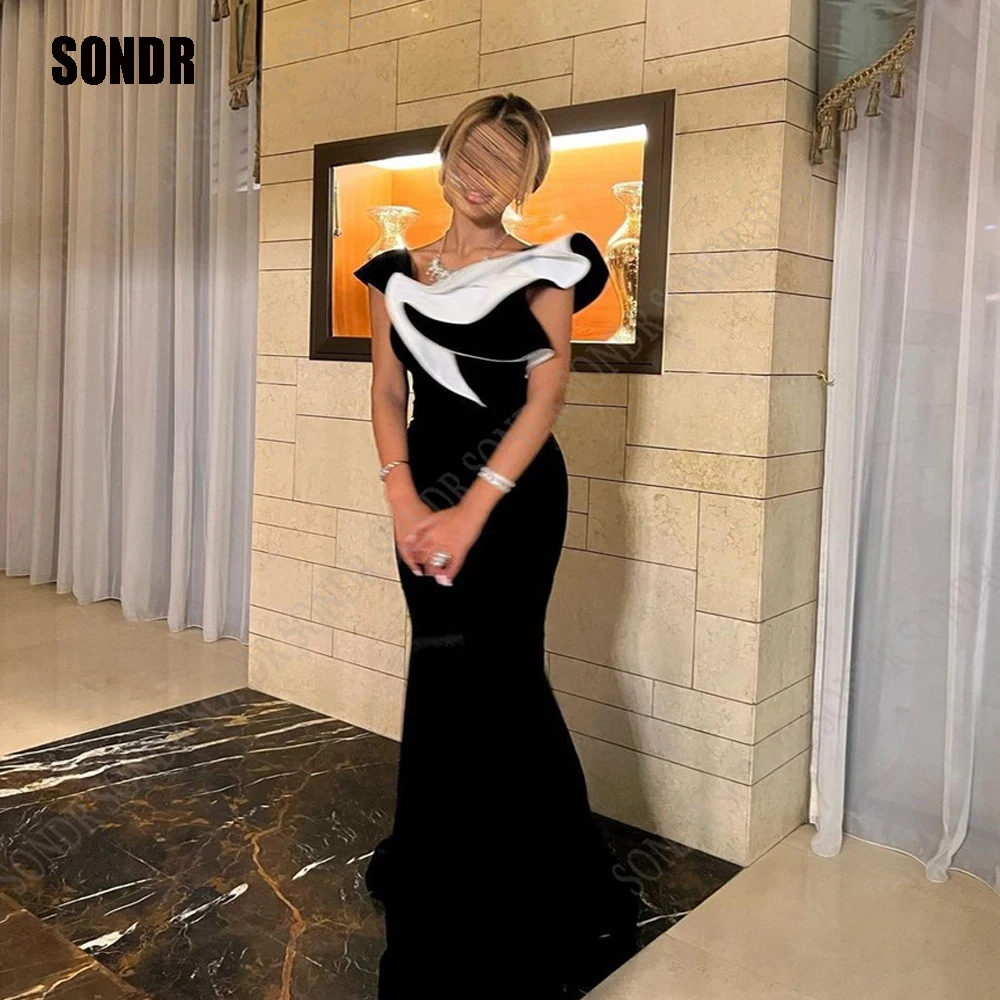 

SONDR Black/White Mermaid Dubai Custom Formal Evening Dresses Ruched Pleats Simple Prom Dress For Wedding Pageant Party Gowns