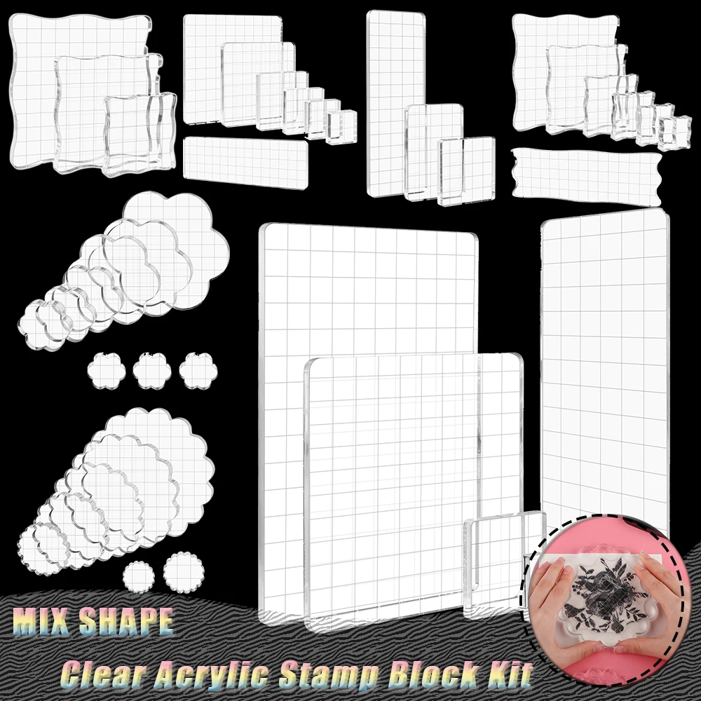 

3/5/6/7/9pcs/set Clear Acrylic Stamp Block Kit For Cling Mounted Rubber Stamps Scrapbooking DIY Album Cards Decoration