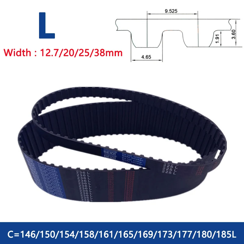 

1PCS L Timing Belt 146/150/154/158/161/165/169/173/177/180/185L Width 12.7 20 25 38mm Rubber Closed Loop Synchronous Belt