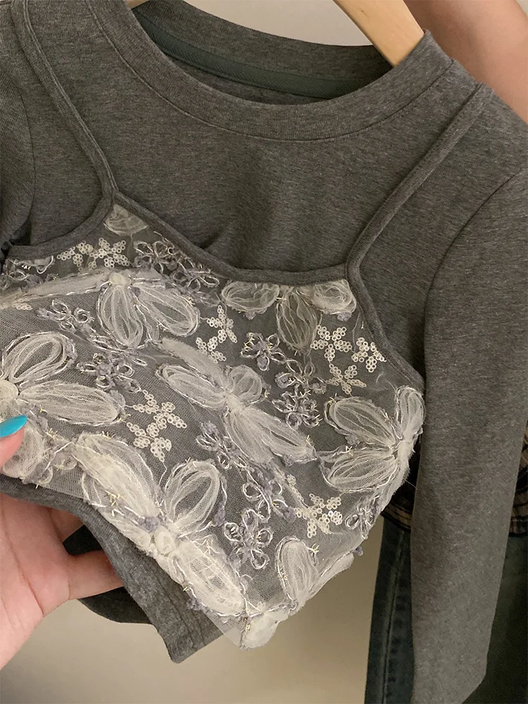 الفتيات الكورية الخريف جديد الدانتيل زهرة وهمية قطعتين أعلى 2025 منقوشة ضرطة الستار جينز غير رسمي قطعتين مجموعة الفتيات الكورية الخريف جديد الدانتيل زهرة وهمية قطعتين أعلى 2025 منقوشة ضرطة الستار جينز غير رسمي قطعتين مجموعة