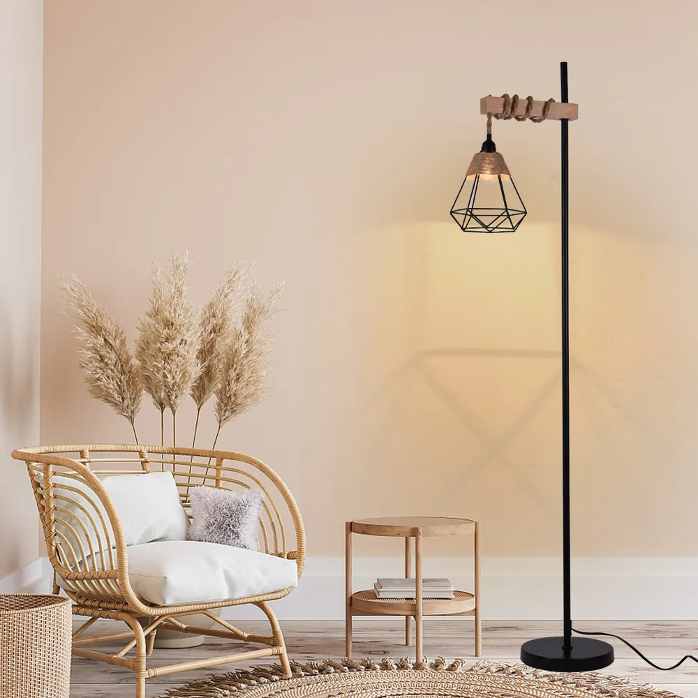 

Bymaocar 110V Retro Smart Floor Lamp Durable Tall Standing Lamp Adjustable Height with Rattan Lampshade & Extended Power Cord