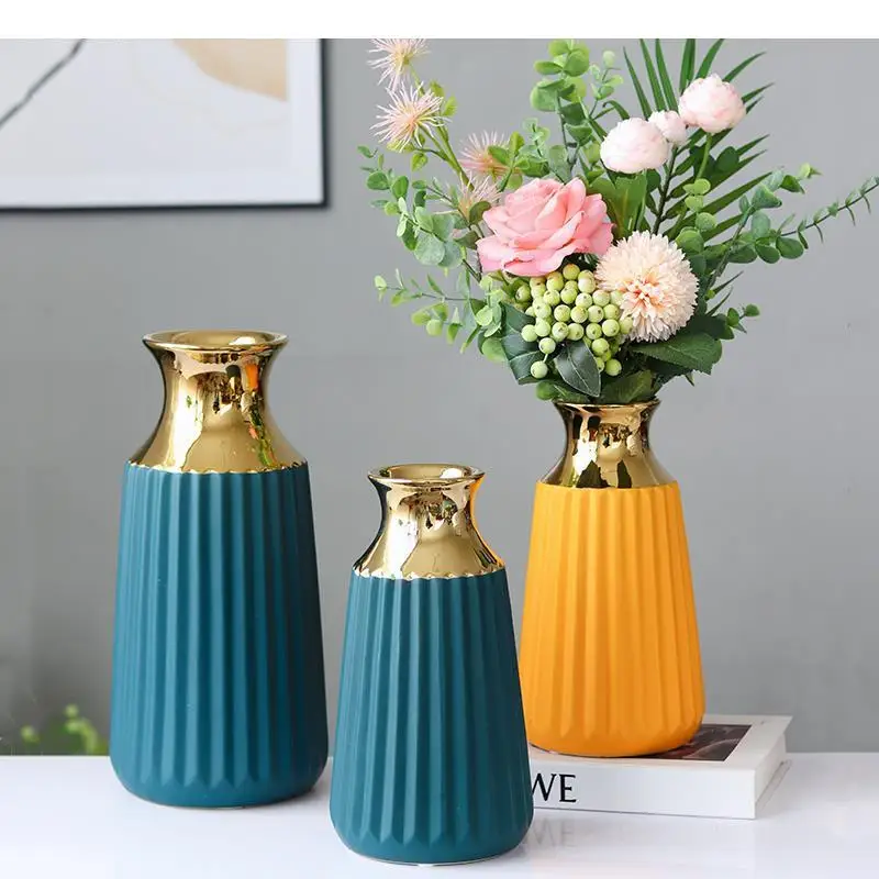 

Ceramic Vase Golden Stripes Splicing Modern Home Decoration Flower Vase Flower Arrangement Hydroponic Accessories Wedding