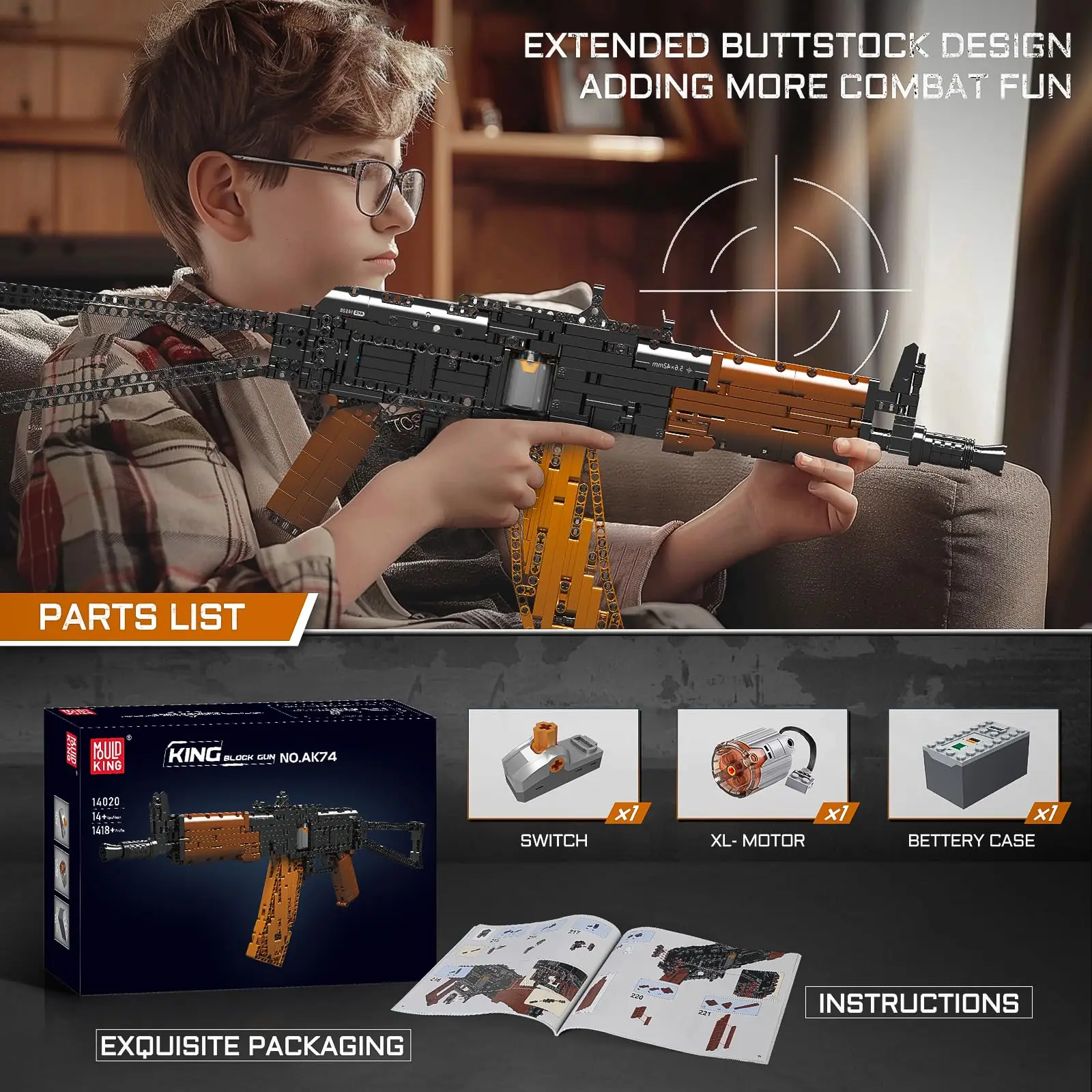 1418PCS AK-47 Assault Rifle Building Blocks DIY Assembling Building Toy With Motor Simulation Emission Military Weapon Set 14020 1418PCS AK-47 Assault Rifle Building Blocks DIY Assembling Building Toy With Motor Simulation Emission Military Weapon Set 14020