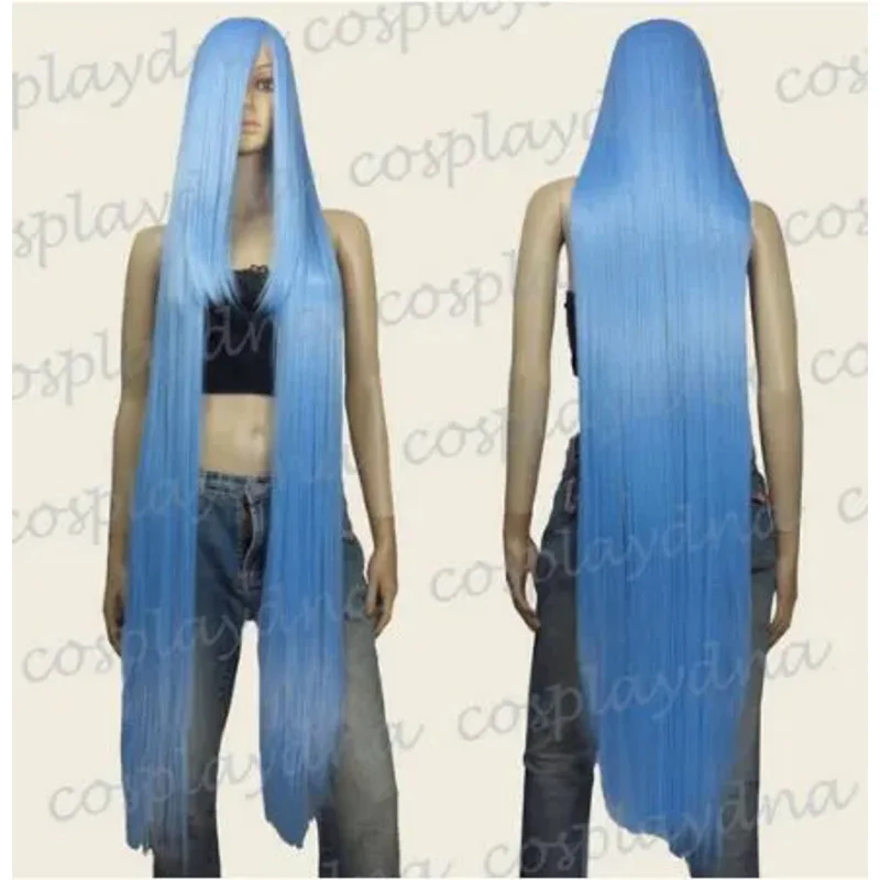 

WOW perruque Girls 50 inch Heat Styable Wigs w 22 inch Extra long Bang Baby Blue Cosplay for women wig