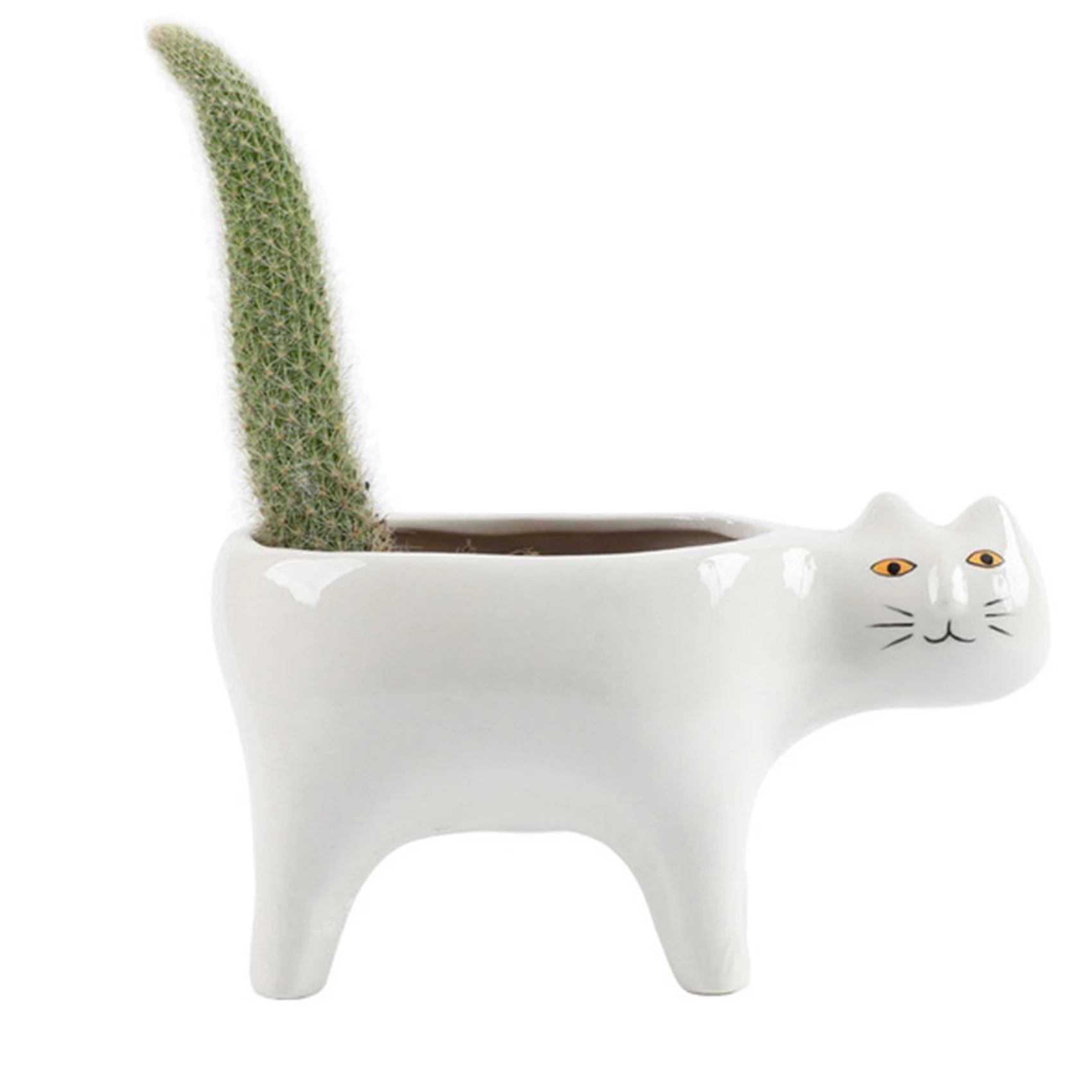 

Cute Cat Ceramic Garden Flower Pot Animal Image Cactus Plant Planter Succulent Plant Container Tabletop Decoration White