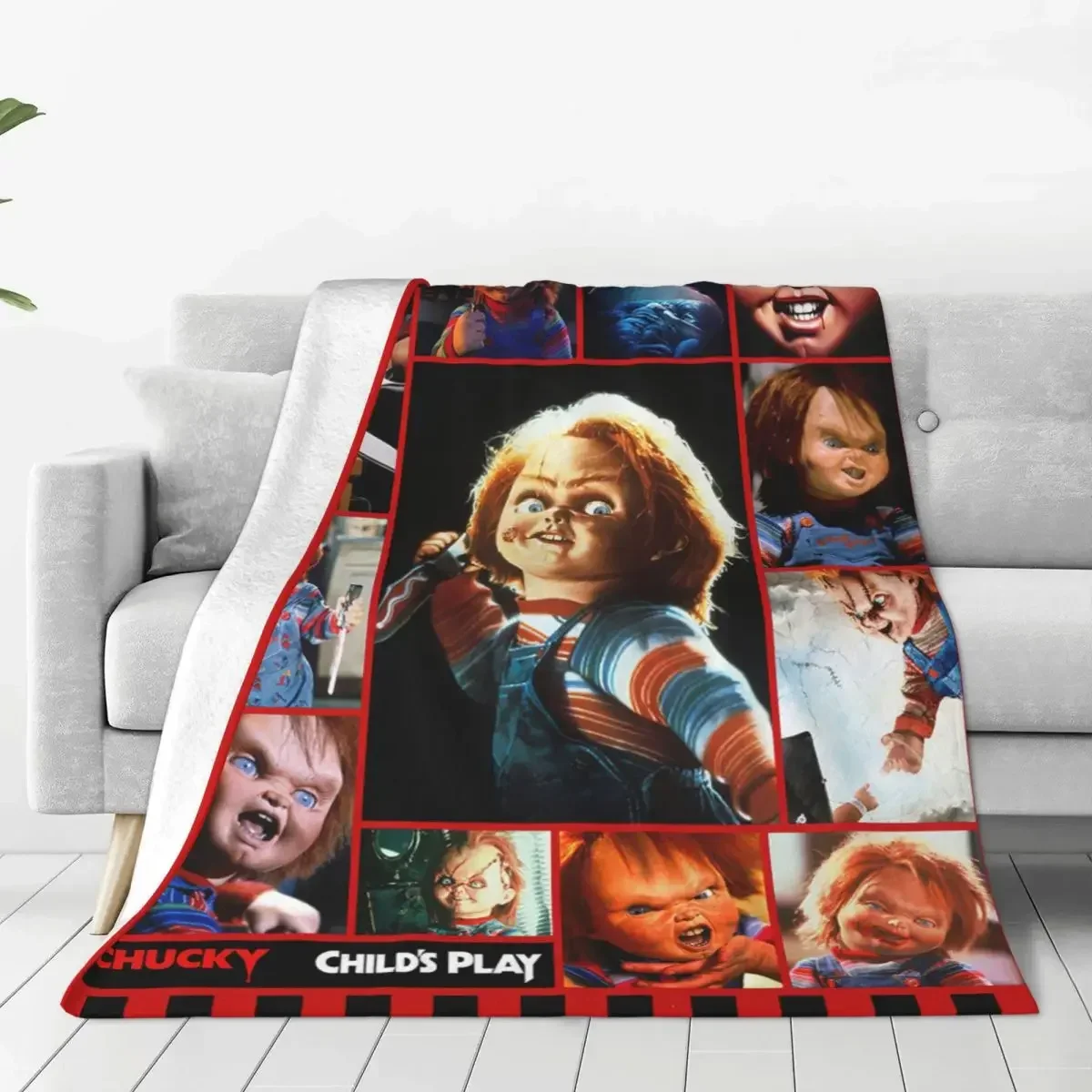 

Chucky Horror Movie Blanket Coral Fleece Plush Childs Play Halloween Portable Throw Blankets for Bed Bedroom Rug Piece