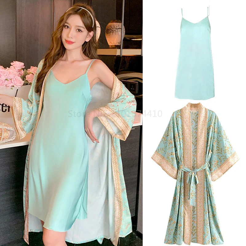 Sexy Women Nightwear Print Flower Robe Set Nighty&robe 2Pcs Sleepwear Bohemia Style Kimono Bathrobe Gown Rayon Silk Lingerie
Sexy Women Nightwear Print Flower Robe Set Nighty&robe 2Pcs Sleepwear Bohemia Style Kimono Bathrobe Gown Rayon Silk Lingerie