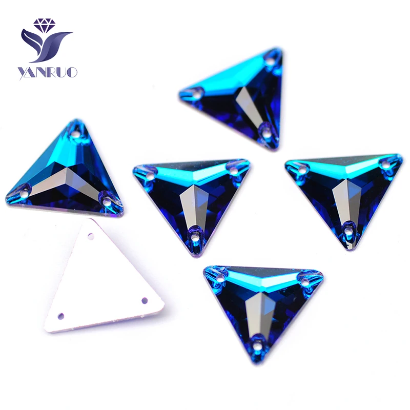 

YANRUO 3270 All Sizes Blue Zircon Triangle Glass Stones Flatback Strass Sew On Crystal Rhinestone Craft