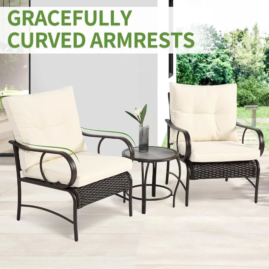 Patio Bistro Sets 3 Piece Rattan Front Porch Chairs Set of 2 with AllWeather Cushions Glass Coffee Table Conversation Set for Patio Bistro Sets 3 Piece Rattan Front Porch Chairs Set of 2 with AllWeather Cushions Glass Coffee Table Conversation Set for