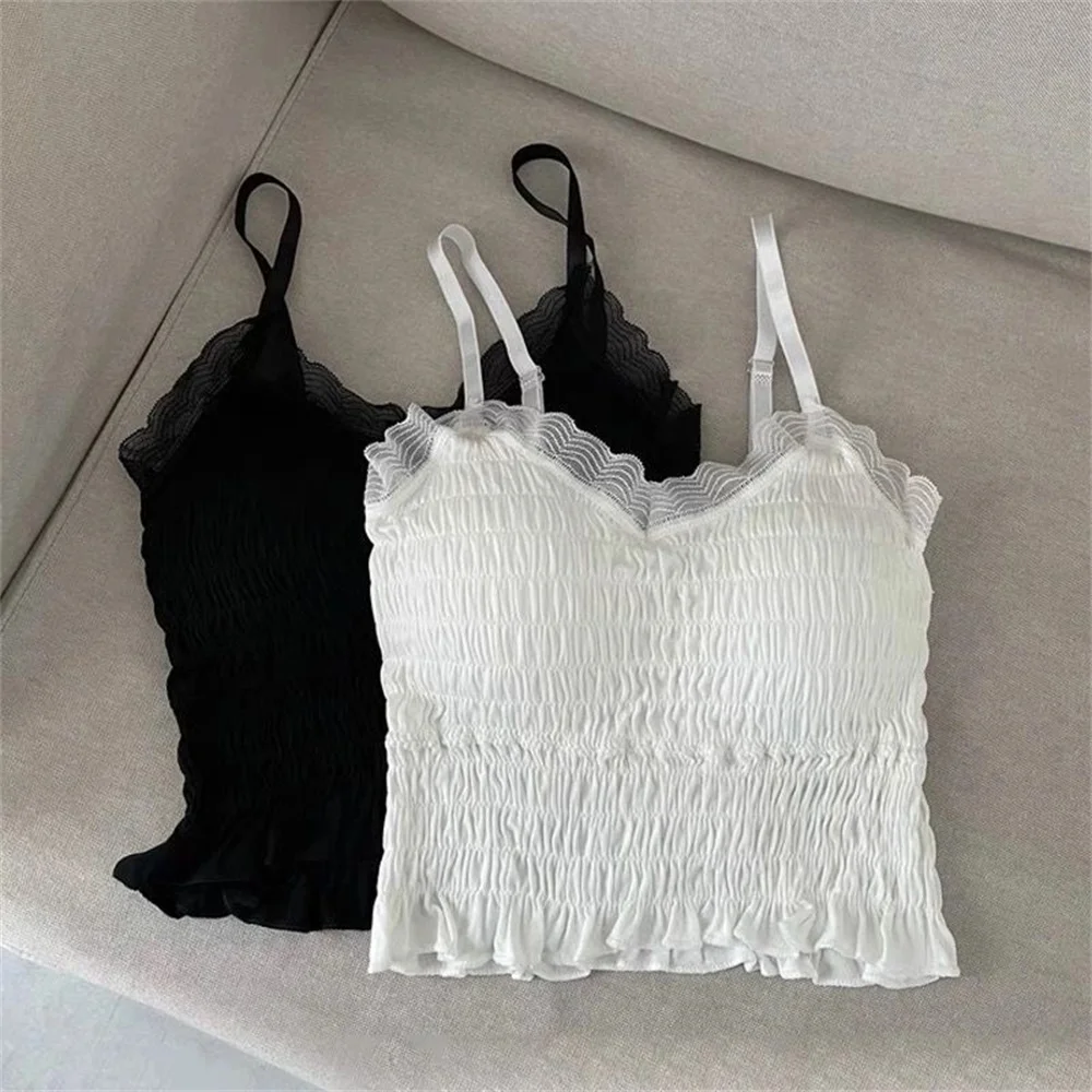 

Lace Tank Top Women Cropped Cute Camis Sexy White Crop Tops Female Korean Sleeveless Black Vest Summer 2024 Coquette Y2k Clothes