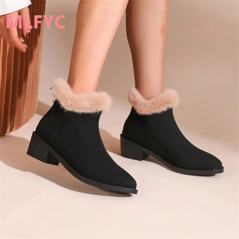 European American Pointed Thick Heeled Short Boots Women Winter New Back Zipper for Comfort Medium Heeled Ladies Fashion Boots
European American Pointed Thick Heeled Short Boots Women Winter New Back Zipper for Comfort Medium Heeled Ladies Fashion Boots