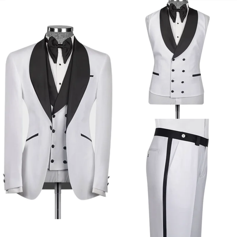 White Wedding Suit For Men Black Lapel Slim Fit 3 Piece Classic Formal Male Clothing Blazer Vest Pant Sets Wedding Tuxedo Outfit
White Wedding Suit For Men Black Lapel Slim Fit 3 Piece Classic Formal Male Clothing Blazer Vest Pant Sets Wedding Tuxedo Outfit