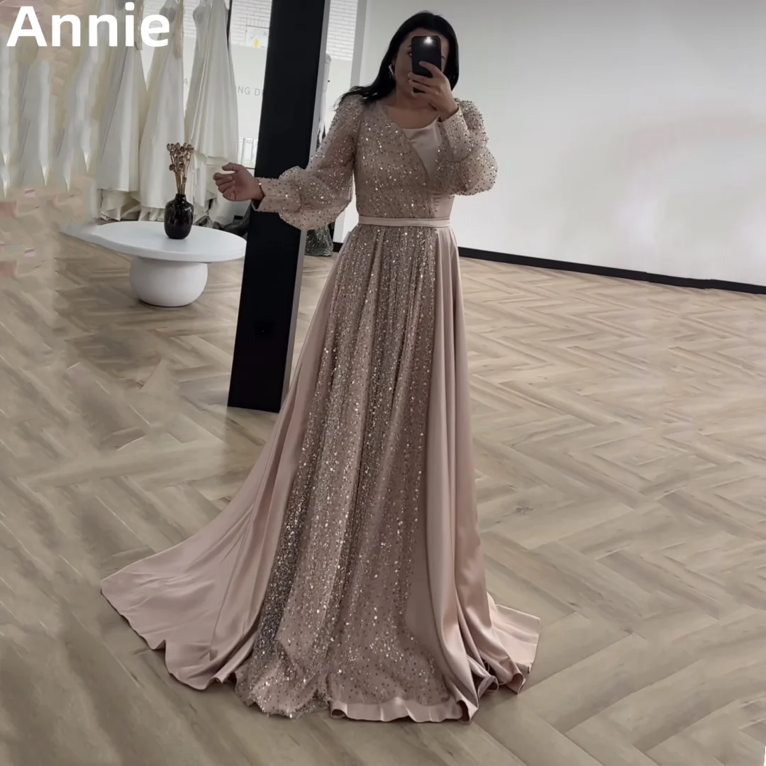 Annie Sequined Long Sleeves Prom Dresses Satin Luxury Evening Dress Ladies Dinner Wedding Party Dress 2024فساتين سهره فاخره 
Annie Sequined Long Sleeves Prom Dresses Satin Luxury Evening Dress Ladies Dinner Wedding Party Dress 2024فساتين سهره فاخره
