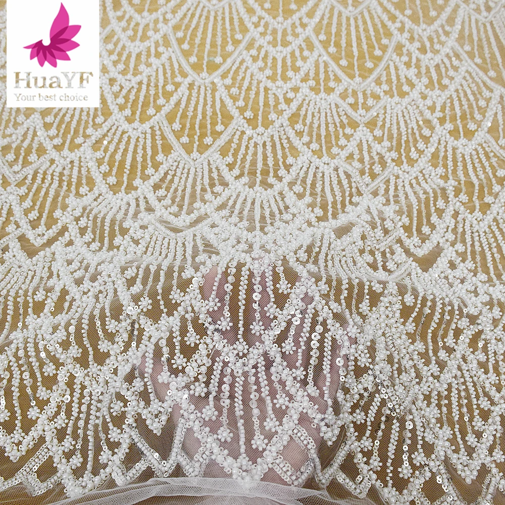 New White Heavy Beaded Lace with Pearl Sequins for French Gown Fabric Luxury African Tulle Wedding Dress 5 Yards HY2347
New White Heavy Beaded Lace with Pearl Sequins for French Gown Fabric Luxury African Tulle Wedding Dress 5 Yards HY2347