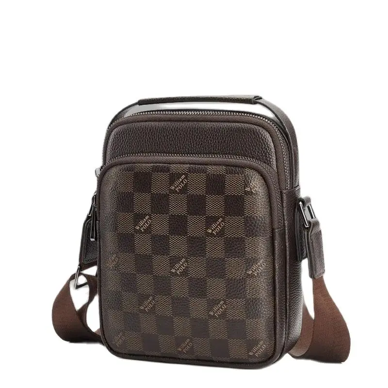 

Emperor Paul checked head layer cowhide men's business casual shoulder bag crossbody bag Men's slant bag Leather bag