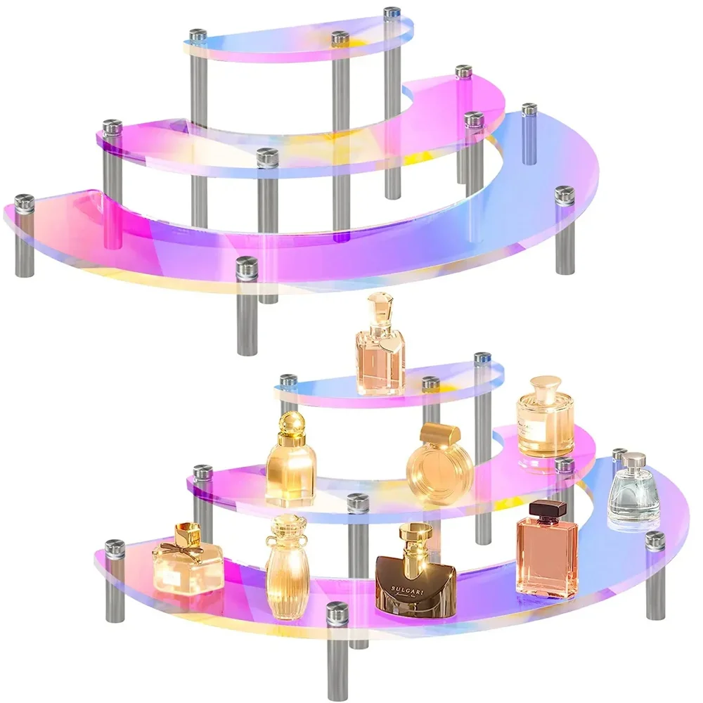 

3 Tier Rainbow Cupcake Stand Half Moon Acrylic Risers Display Shelf Organizer for Perfume Figure Jewels Dessert Cosmetic Holder