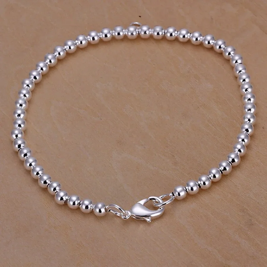 Fashion Top Quality 925 Sterling Silver Bracelet Jewelry Charm Women 4MM Chain Beads Free Shipping for Girl Wedding
Fashion Top Quality 925 Sterling Silver Bracelet Jewelry Charm Women 4MM Chain Beads Free Shipping for Girl Wedding