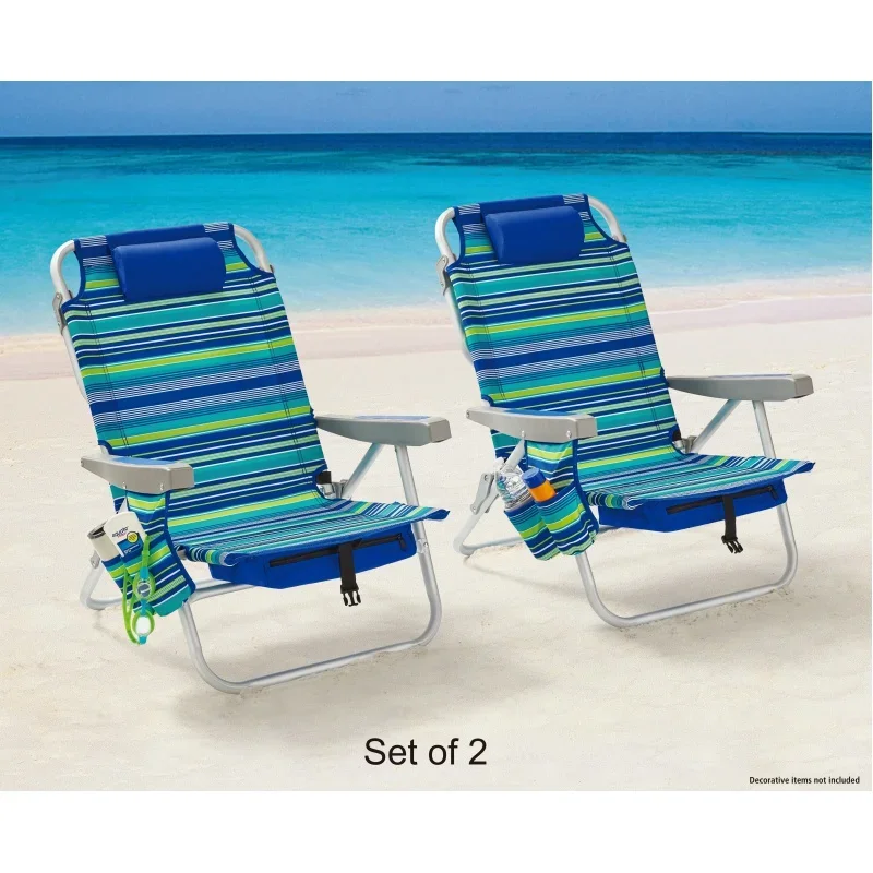 

2-pack maways reclining Beach & event lay-flat backpack chair Blue & Green Stripe