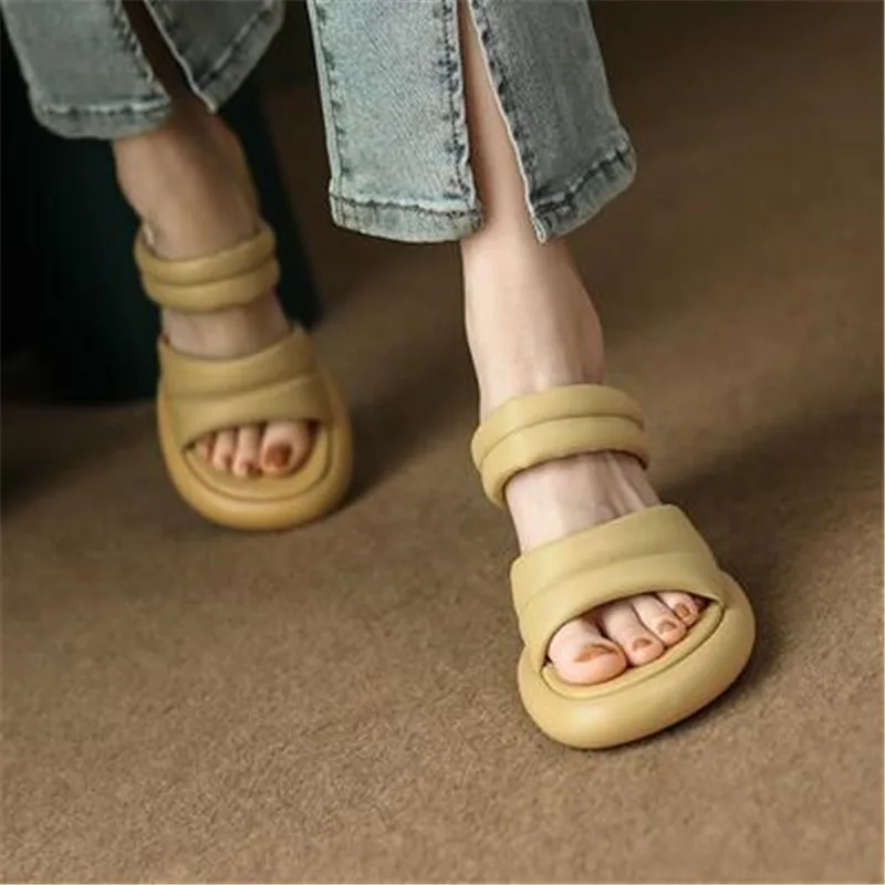 

Women Sandals Ladies Chunky Heel Elegant Summer Slippers Outside Open Toes Female Slides 2023 Fashion Woman High Heel Large Size