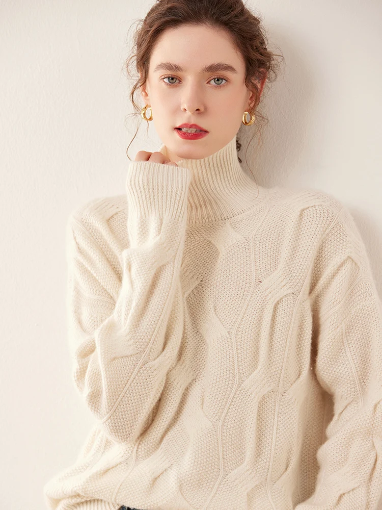 Winter 100% Cashmere Women Sweater Thick Soft Warm PulloverTurtleneck Twist Flower Jerseys Knitwear Female Casual Loose Jumpers
Winter 100% Cashmere Women Sweater Thick Soft Warm PulloverTurtleneck Twist Flower Jerseys Knitwear Female Casual Loose Jumpers