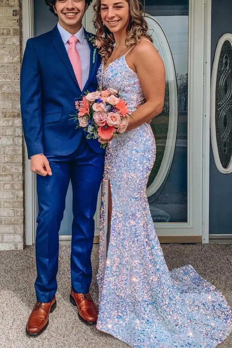 Sexy Long V-Neck Sequined Evening Dresses Mermaid Spaghetti Straps Slit Sweep Train Prom Formal Dress for Women
Sexy Long V-Neck Sequined Evening Dresses Mermaid Spaghetti Straps Slit Sweep Train Prom Formal Dress for Women