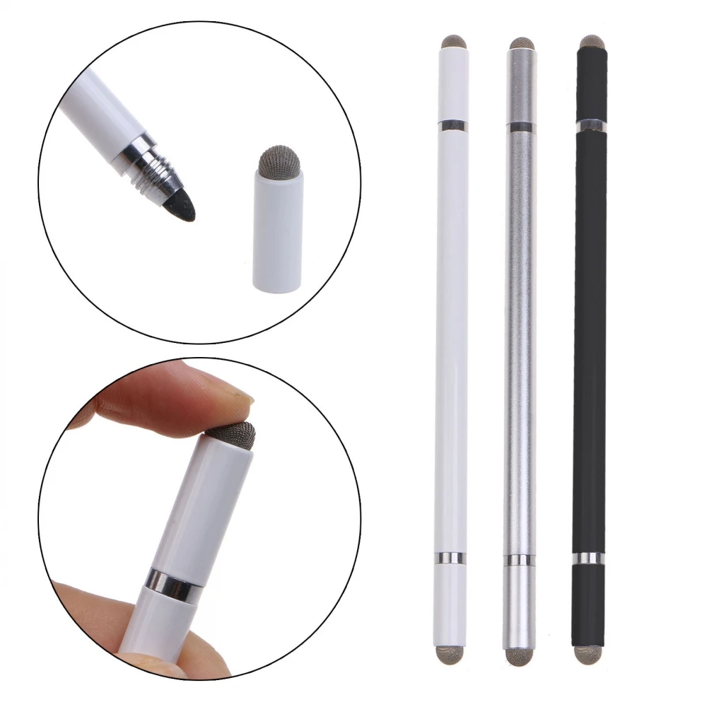 

4in1 Round Dual Tips Capacitive Touch Screen Pen Dual Heads Ends Metal Stylus Pen for Mobile Phone Tablet Drawing Pen