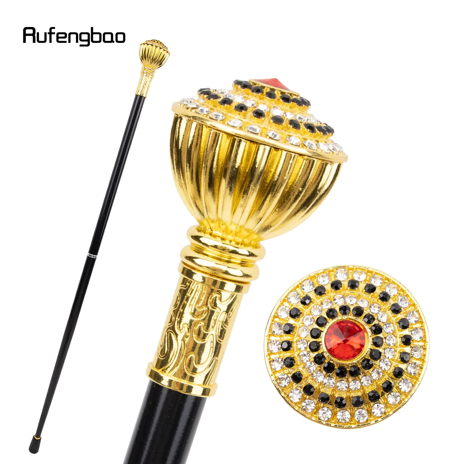 

Artificial Diamond Type Golden Walking Cane Fashion Decorative Walking Stick Gentleman Elegant Cosplay Cane Knob Crosier 90cm