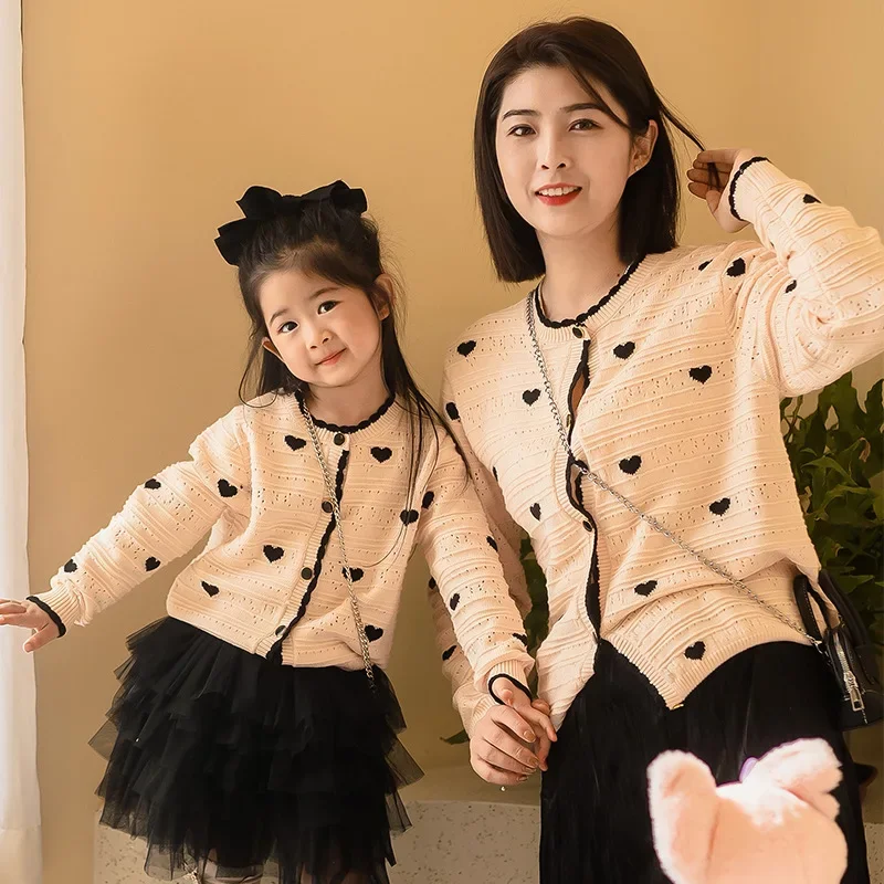 

Mom Daughter Women Girls Matching Knitted Coat Korean Mama Boutique Clothes Family Knit Sweater Mother and Baby Jacket Jumpers