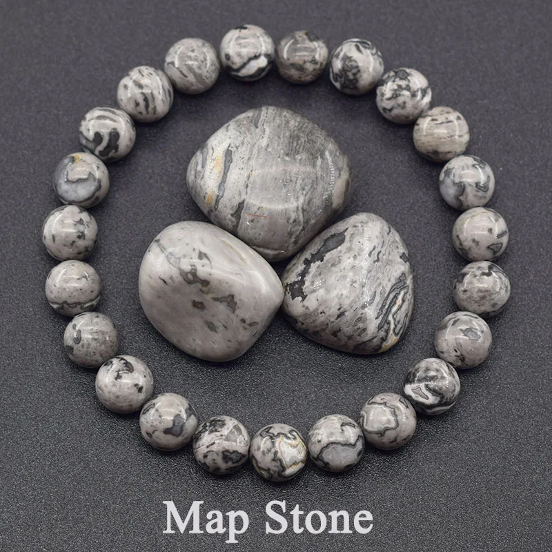 Natural Stone Bead Bracelets Map Stone