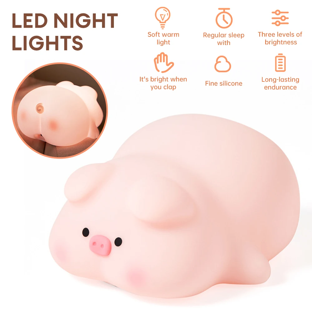 

Silicone Pig Night Light Rechargeable LED Touch Sensor Light Dimmable Bedside Light Timing Baby Nursery Lamp Kids Room Decor