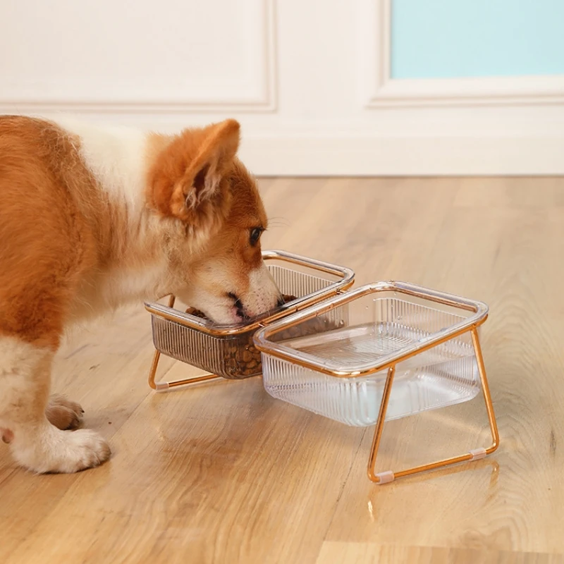 

Pet Cat Food Bowls Dog Feeders Iron Frame ABS Plastic Bowl Puppy Kitten Feeders Food Water Bowls Tilt Safeguard Neck Pet Bowl