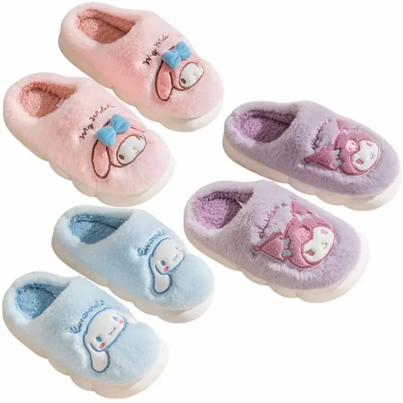 

Симпатичные плюшевые хлопковые тапочки Sanrios с аниме для девочек, My Melody Cinnamoroll Kuromi Keroppi, детская теплая Домашняя обувь для осени и зимы