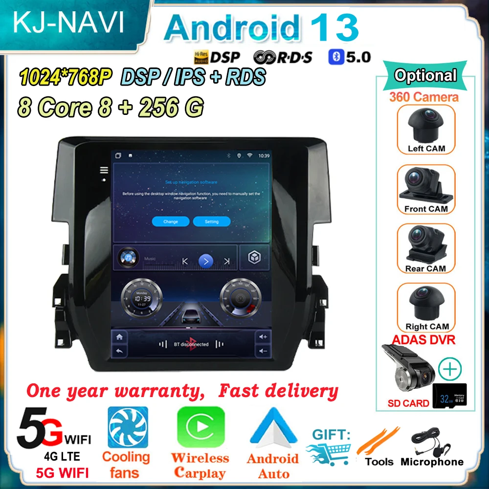 

Android 13 for Honda Civic 10 FC FK 2015 - 2020 Car Multimedia Player GPS Navigation Screen DSP 5G WIFI Wireless Carplay BT 4G