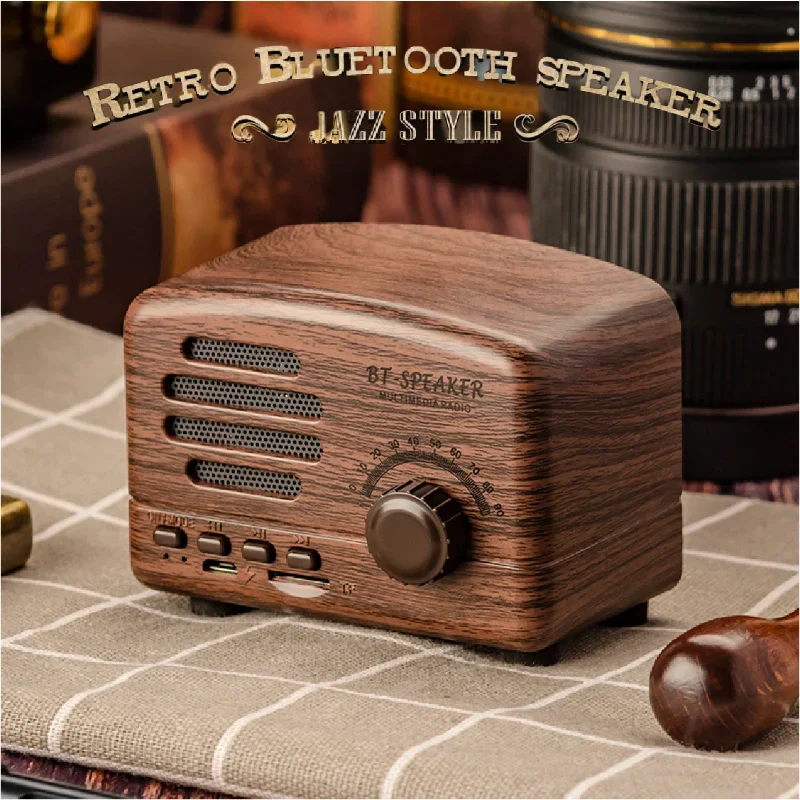 

1200 MAh Portable Retro Bluetooth Speaker Wireless Mini TF Card FM Radio Strong Bass Subwoofer Old-school Walnut Radio Sound Box