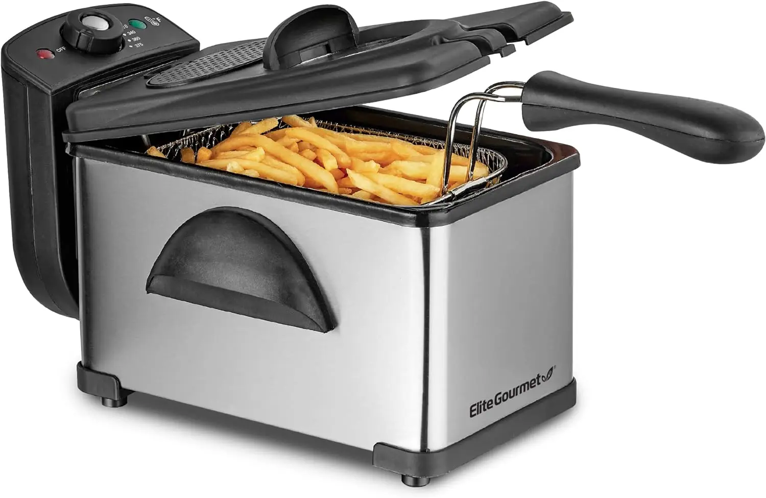 

Elite Gourmet EDF2100 Electric Immersion Deep Fryer Removable Basket Adjustable Temperature, Lid with Viewing Window