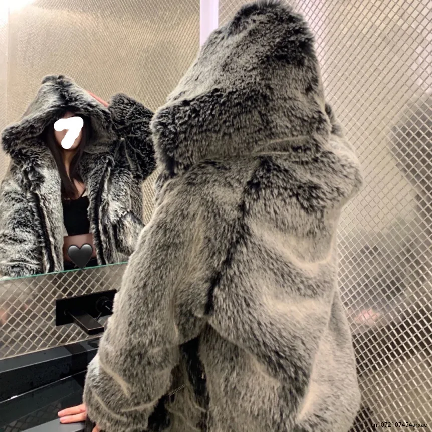 

Winter Long Fur Coat Women Hooded Jacket Furry Overcoat Faux Fox Fur Coat Winter Thick Warm Fluffy Outerwears 2023