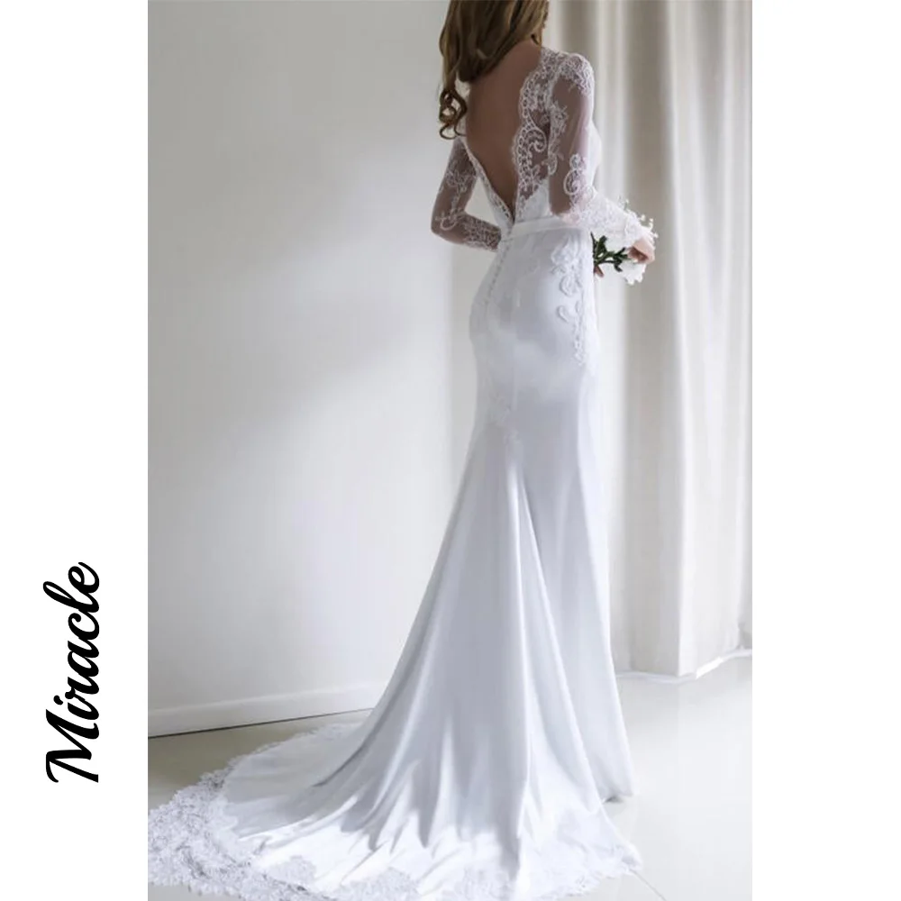 Simple Mermaid Wedding Dresses Lace Long Sleeves Womens Dresses Backless Elegant And Pretty Women's Dresses Vestidos Para Mujer
Simple Mermaid Wedding Dresses Lace Long Sleeves Womens Dresses Backless Elegant And Pretty Women's Dresses Vestidos Para Mujer