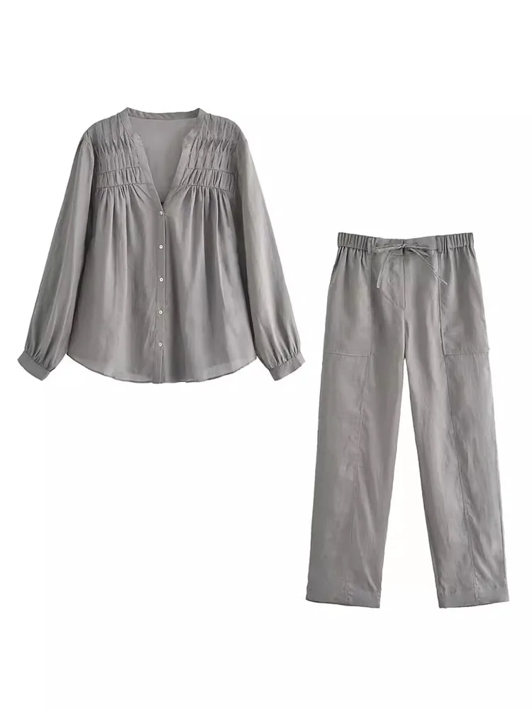 ZADATA Women's Autumn New pleated decorative shirt long-sleeved top casual straight trousers
ZADATA Women's Autumn New pleated decorative shirt long-sleeved top casual straight trousers