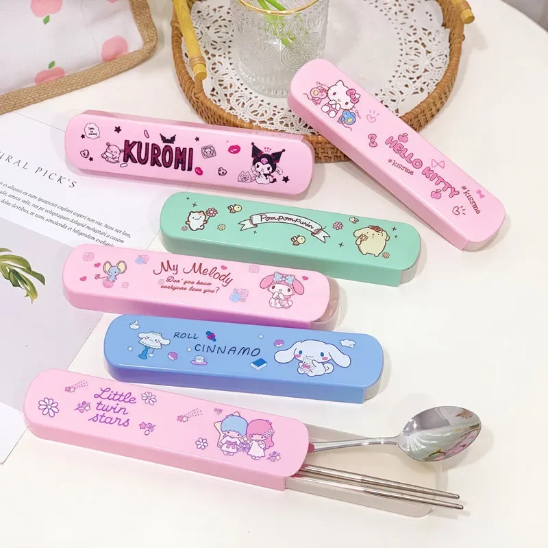 

Sanrioed Kawaii Anime Cartoon series HelloKitty My melody Kuromi Cute girly spoon chopsticks set student tableware holiday gift