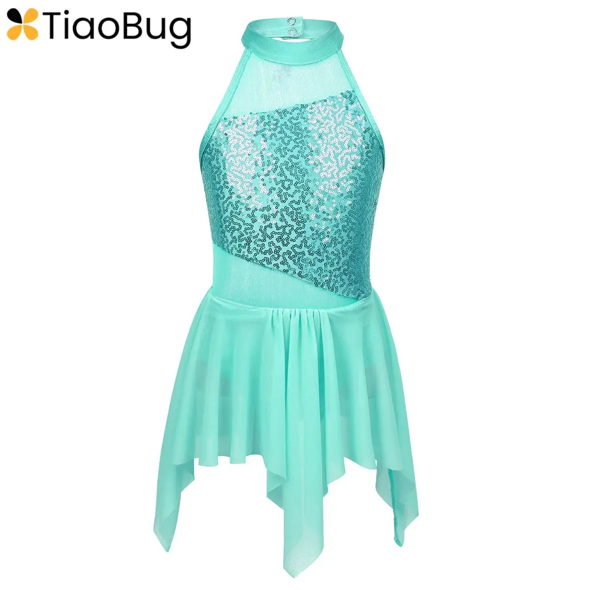 

Kids Girls Lyrical Contemporary Ballet Dance Dress Sleeveless Sequins Cutout Back Tutu Leotard Gymnastic Ballroom Costume