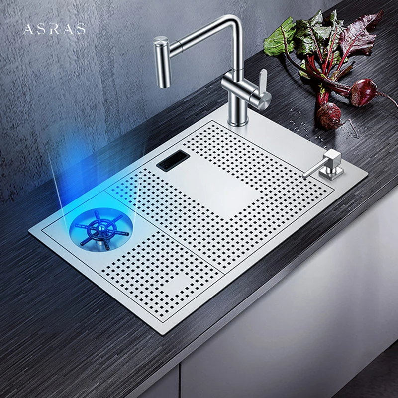 

ASRAS High Pressure Cup Rinser Sink 304 Stainless Steel 4mm Thickness Handmade Brushed Bar Counter kitchen Sink