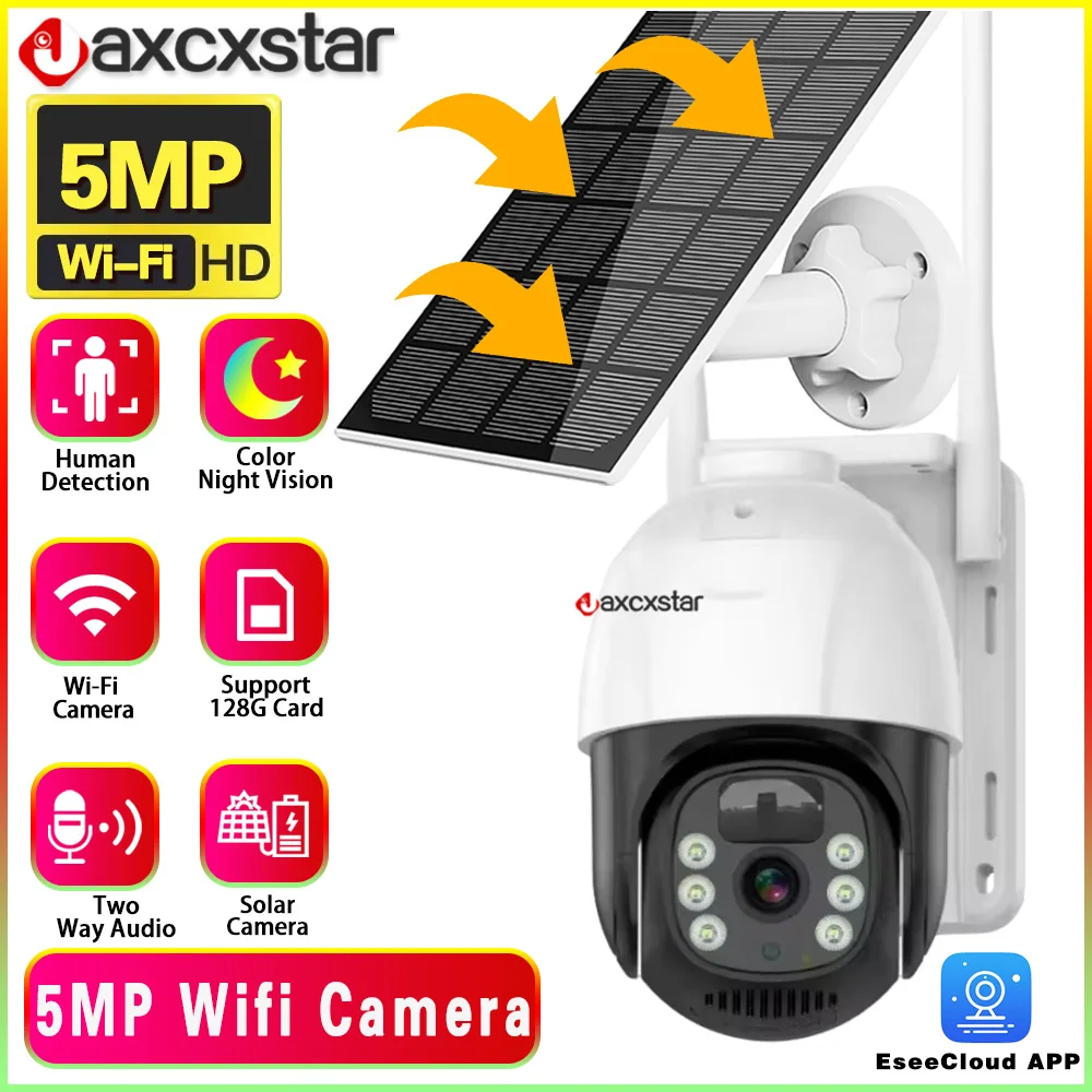 

HD 5MP Smart WIFI Solar CAMERA Powered Battery IP PTZ Security Camera Two Way Audio PIR Detection Wireless Out solar CCTV 4G Cam