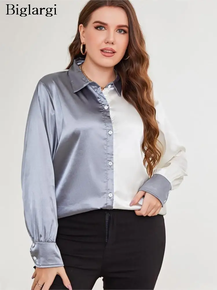 Plus Size Autumn Shirt Tops Women Colour Patchwork Fashion Irregular Casual Loose Ladies Blouses Long Sleeve Woman Shirts 2023
Plus Size Autumn Shirt Tops Women Colour Patchwork Fashion Irregular Casual Loose Ladies Blouses Long Sleeve Woman Shirts 2023