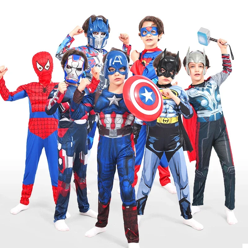 

Костюм супергероя из фильма «Человек-паук», «Капитан Америка», «Железный человек», «Тор», Халк», костюм для косплея, боди для мышц, комбинезон для детей, для Хэллоуина