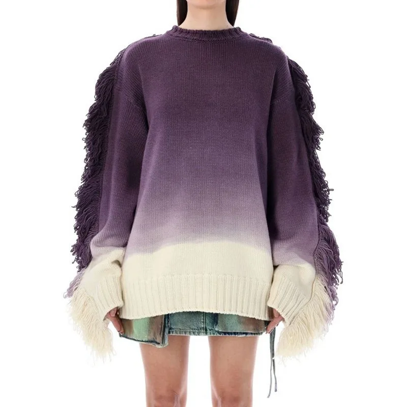 Korean Casual Women Sweater Fashion Tassel Round Neck Oversized Knitted Pullover Autumn Winter Gradient Warm Jumper 2023 
Korean Casual Women Sweater Fashion Tassel Round Neck Oversized Knitted Pullover Autumn Winter Gradient Warm Jumper 2023
