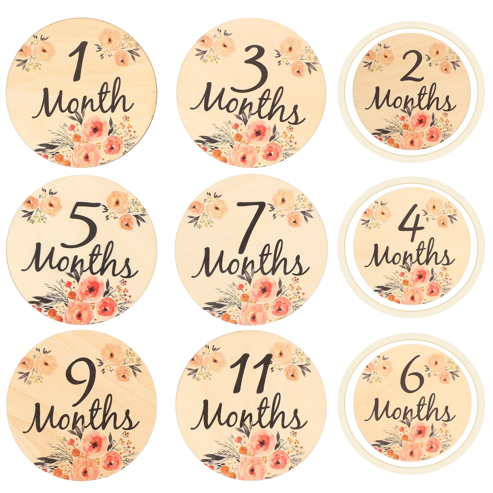 

6 Pcs Milestone Card Double-sided Monthly Cards for Newborn Baby Discs Photo Prop Emblems Signs Wooden Commemorate